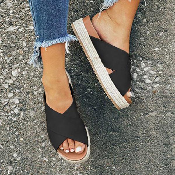 Casual Cross Belt Platform Slippers