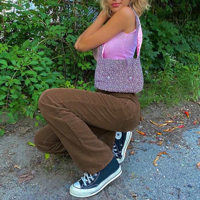Y2K Corduroy Long Trousers Women Skinny Mid Waist Pants