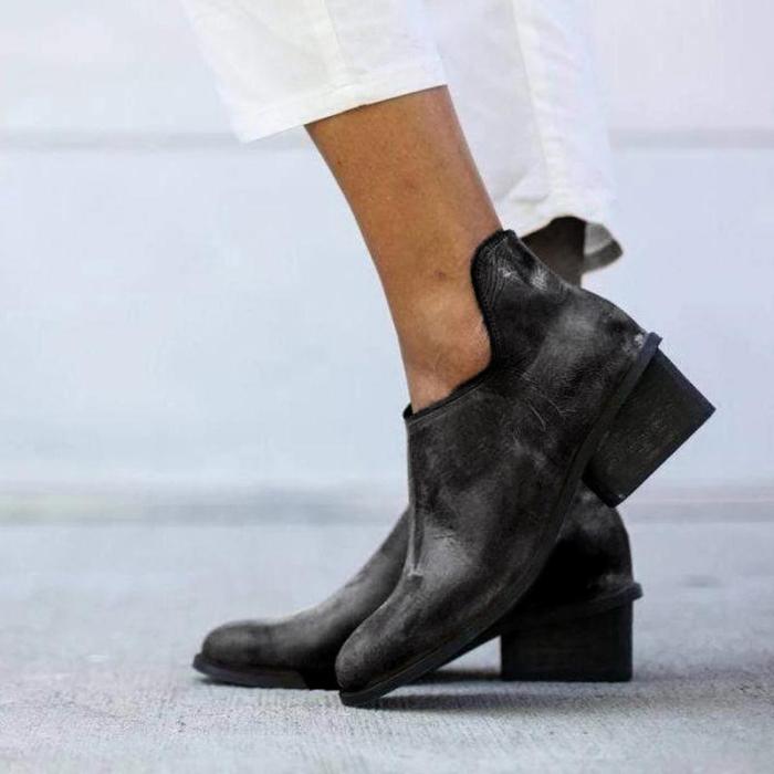 Casual Women Mid Heel Round Toe Ankle Boots