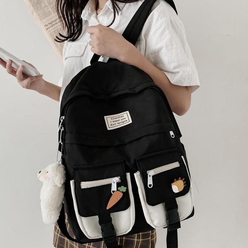 Trendy College Women Cute Backpack Nylon Female School Bag Lady Badge Book Kawaii Backpack Fashion Student Girl Bag Harajuku New