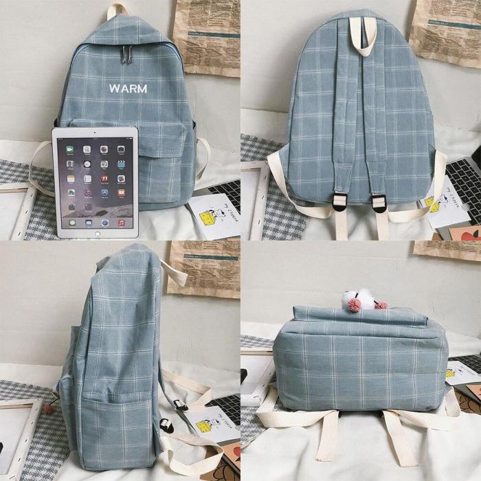 Student Women Cute Backpack Plaid Cotton Fabric Female Fashion School Bag Girl Luxury Book Kawaii Backpack Harajuku New Lady Bag