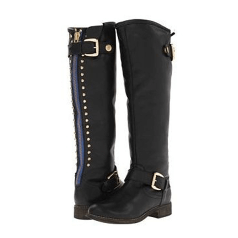 Knee High Leather Low Heel Round Toe Boots