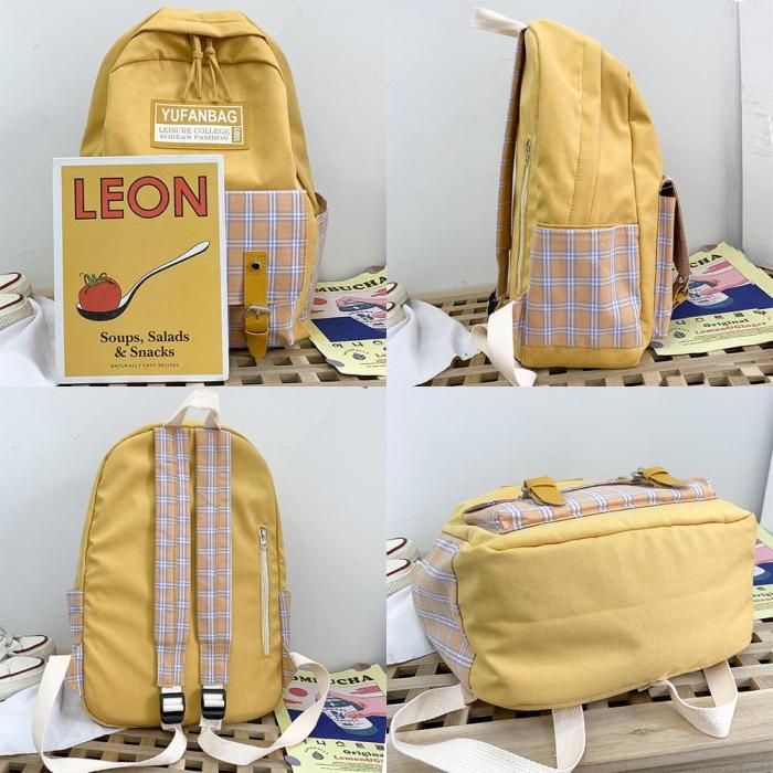 Student Girl Canvas Backpack Cute Women Plaid School Bag Laptop Ladies Kawaii Backpack Harajuku Female Book Fashion Bag New 2020