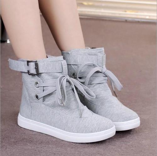 Casual Flat High Top Buckle Canvas Sneakers