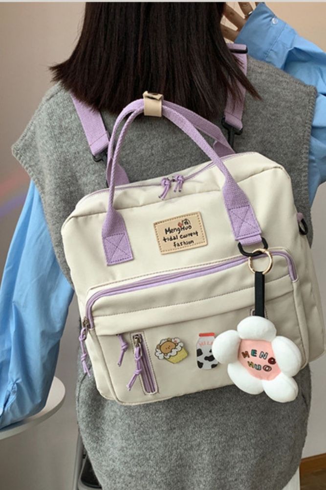 Lovely Multifunctional Backpack Teenage Girl Ring buckle Portable Travel Bag Female Small Schoolbag Badge Women Backpacks