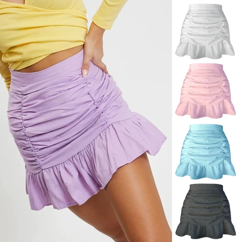 Frilled Ruffle Skirt Women's High Waist Solid Color Fashion All-Match Sexy Bag Hip Fishtail Skirt Trend New Summer 2021