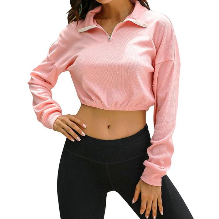 2020 Women's Front Zipper High Neck Solid Color Pullover Sweatshirt Casual fashion long sleeve pullover tops Fashion New