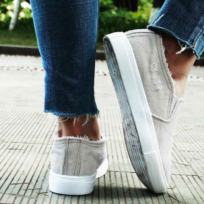 Women Denim Canvas Casual Platform Breathable Footwear Classic Loafers A Pedal Lazy Sneakers Shoes