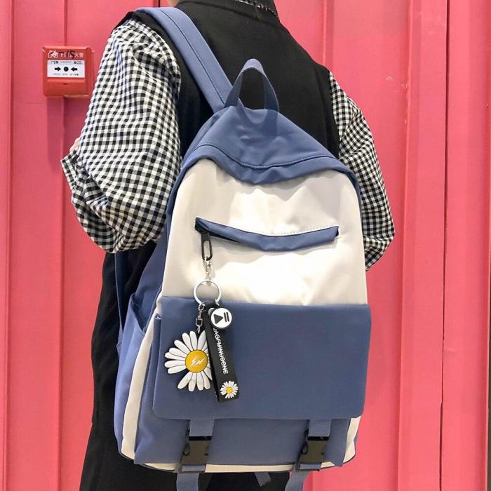 College Student Harajuku Backpack Cute Women Flower School Bag Ladies Book Kawaii Backpack Girl Waterproof Nylon Bags Female New