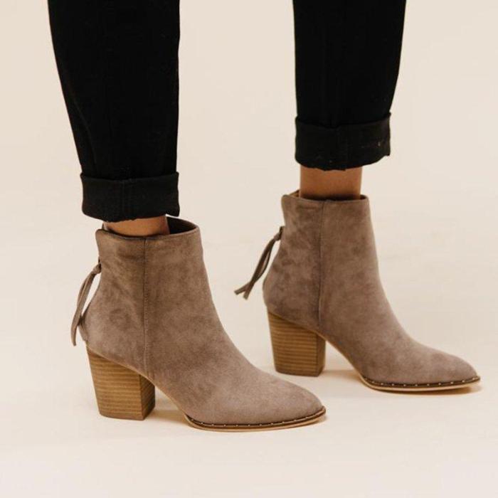 Women Pointed Toe Chunky Heel Boots