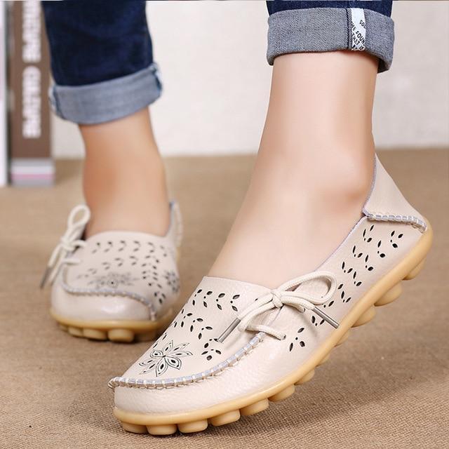 Women Flats Women Genuine Leather Shoes Slip On Loafers Woman Soft Nurse Ballerina Shoes