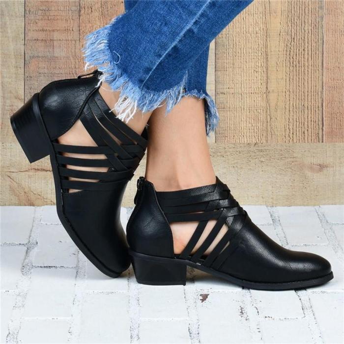 Euramerican Style Hollow Round Toes Ankle Boots