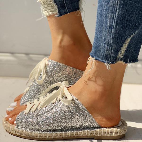 Sequins Lace-Up Special Slippers