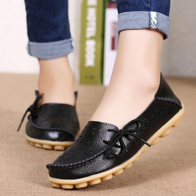 Women Flats Women Genuine Leather Shoes Slip On Loafers Woman Soft Nurse Ballerina Shoes