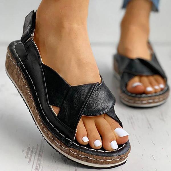 Pairmore Women Hollow-out Open Toe Velcro Wedge Heel Sandals