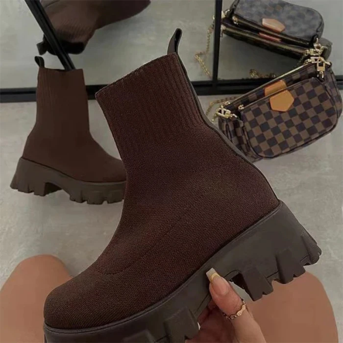 Women Boots Slip On Western Ankle Boots Platform Knitted Ladies Autumn Socks Boots for Women Fashion Female Booties 2021