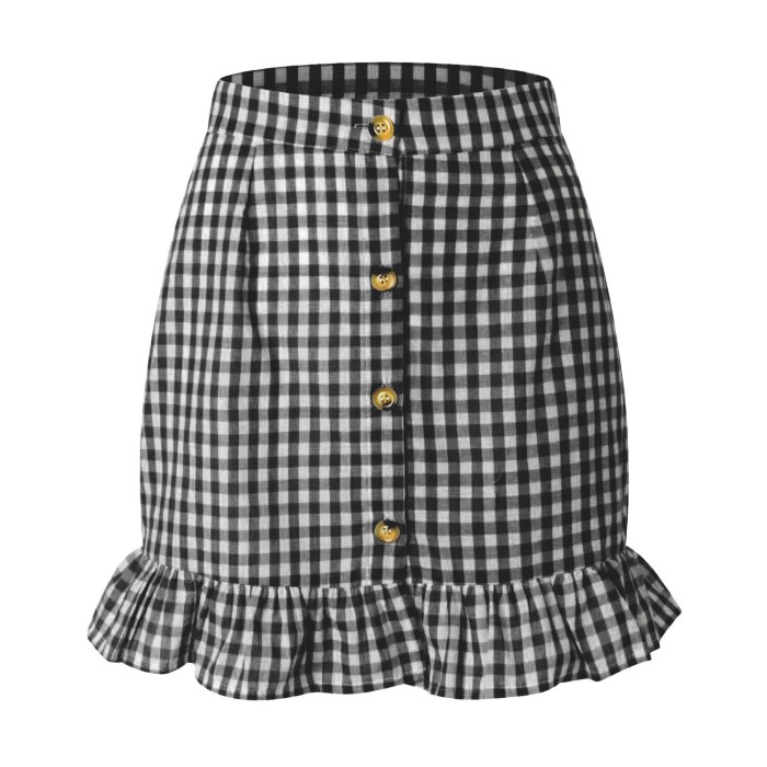 Women's casual high-waist plaid mini skirt ruffled A-line skirt female office work