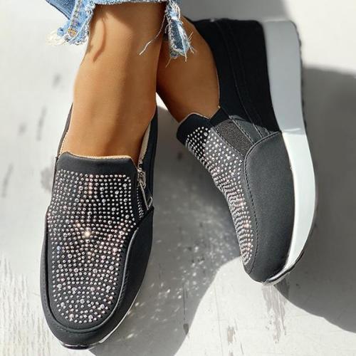 Suede Beads Design Zipper Platform Casual Sneakers