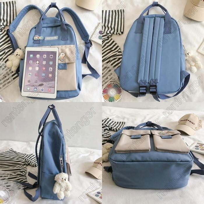 Kawaii Girl Harajuku Backpack Badge Fashion Book Ladies School Bag Women Waterproof Nylon Backpack Cute Student College Bags New