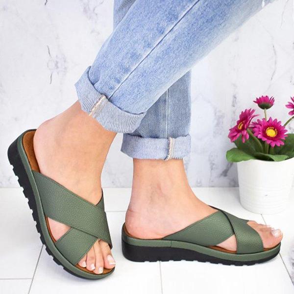 Solid Color Cross Strap Women Slippers