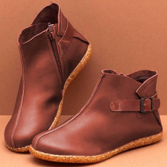 Women Casual Comfy Round Toe Zipper Pu Ankle Boots