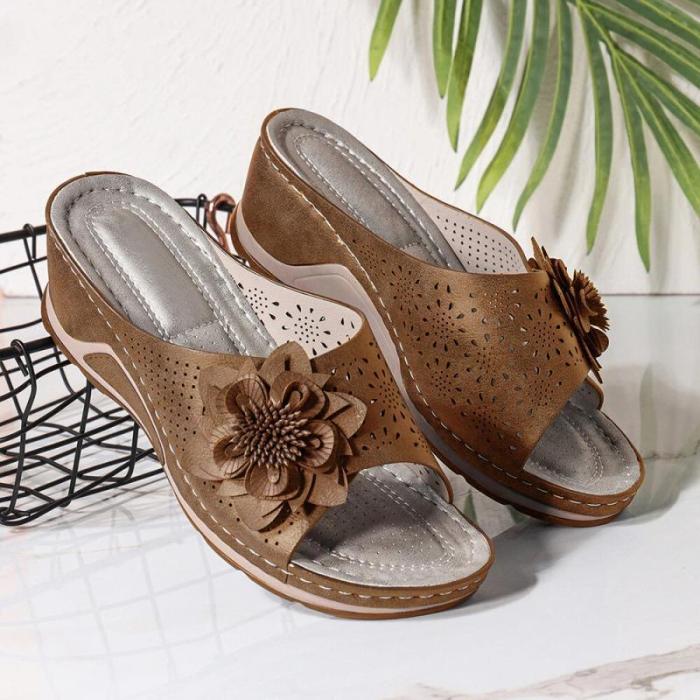 Women Sandals 2021 Summer Sandals Soft Heels With Wedges Shoes Flower Slippers Casual Platform Shoes Plus Size 43 Zapatos Mujer