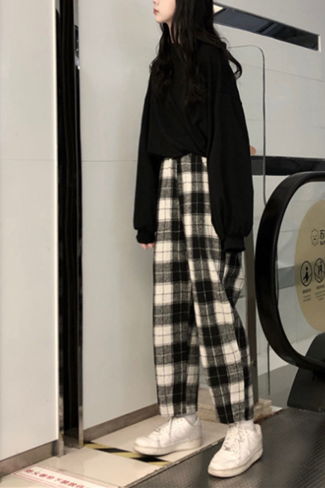 Harajuku Plaid Pants Harem Pants Causal Pants for Women