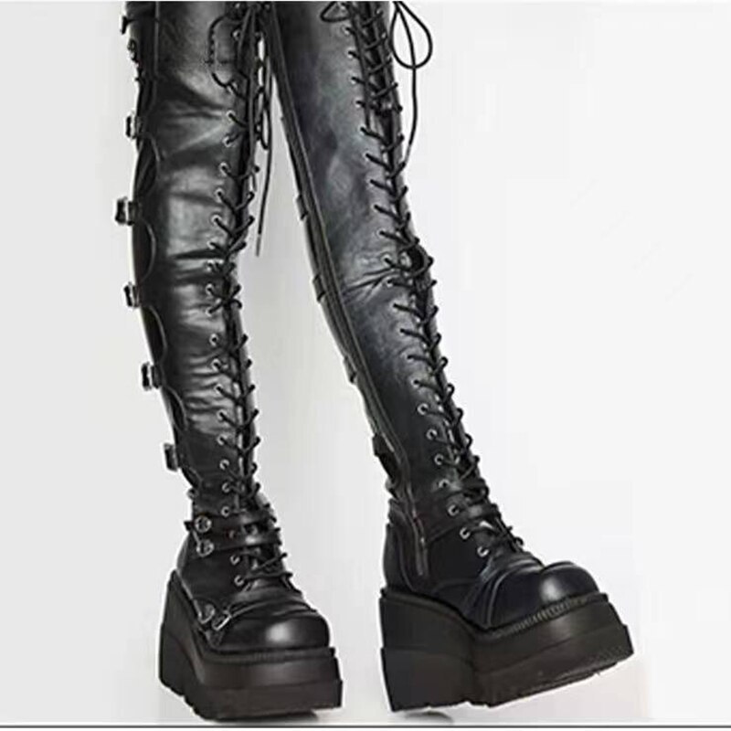 2021 Spring And Autumn Women's Boots Fashion Sexy High Boots Gothic Wind Cool Boots Thick Bottom Slope With Punk Boots