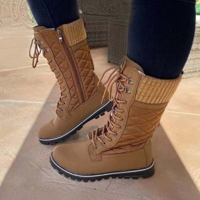 Women White Mid Calf Boots 2021 Ladies Winter Boot Square Heel Black Platform Combat Boots Fur Plush Designer Punk Botas Mujer