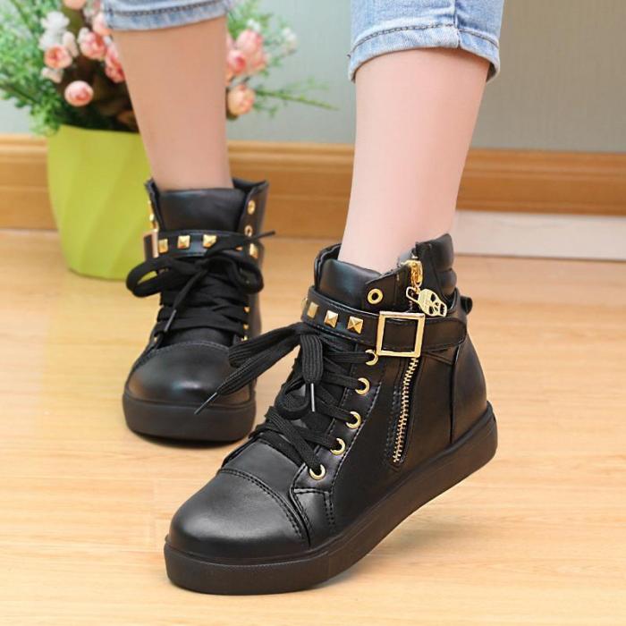 Elegant Zipper Rivet Skull Inside Increase Sports Sneakers