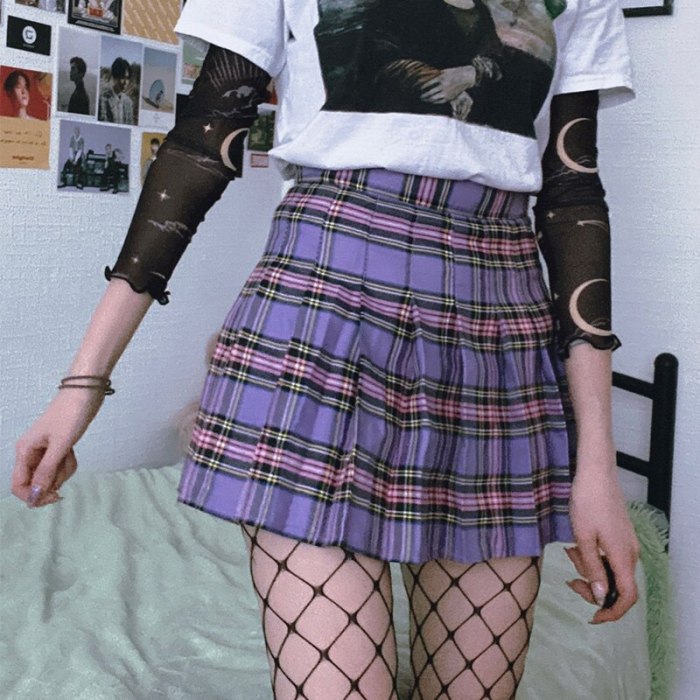 Harajuku Punk Skirt Plaid High Waist Pleated A-line Mini Skirt