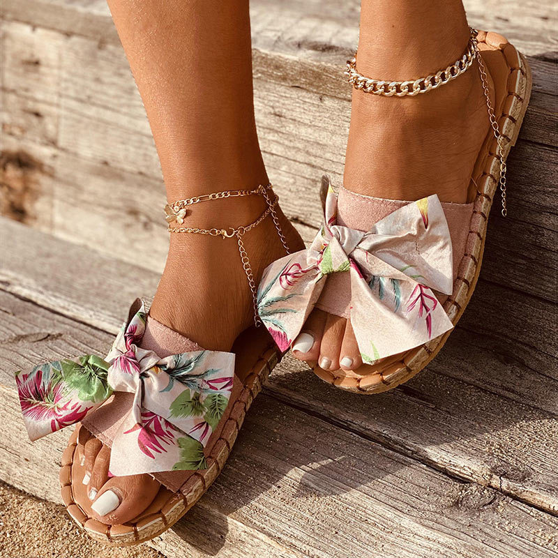 Women Sandals 2021 New Colorful Summer Shoes For Women Soft Bottom Slippers Bowknot Flat Sandalias Mujer Casual Flops Women