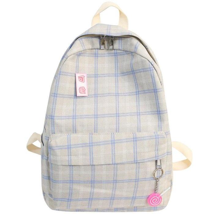 Student New Cute Backpack Plaid Women Cotton Fabric School Bag Girl Luxury Book Kawaii Backpack Harajuku Lady Bag Fashion Female