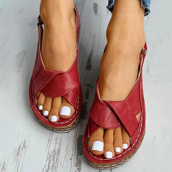 Pairmore Women Hollow-out Open Toe Velcro Wedge Heel Sandals