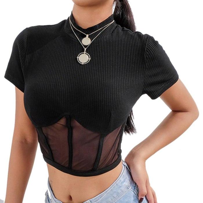 21 Styles Women Sexy See Through T Shirt 2020 Hot Transparent Mesh Slim Ladies Turtleneck Party Streetwear Tops Tshirt