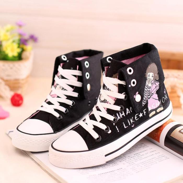 Sweet Hand-Painted Lace Up Canvas Sneakers