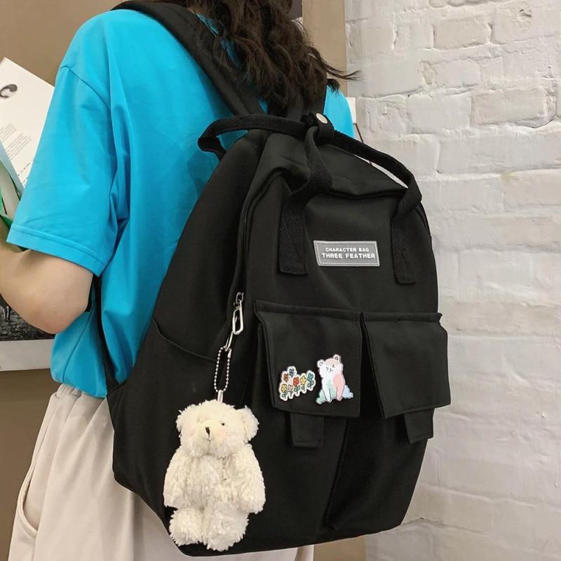 Kawaii Girl Harajuku Backpack Badge Fashion Book Ladies School Bag Women Waterproof Nylon Backpack Cute Student College Bags New