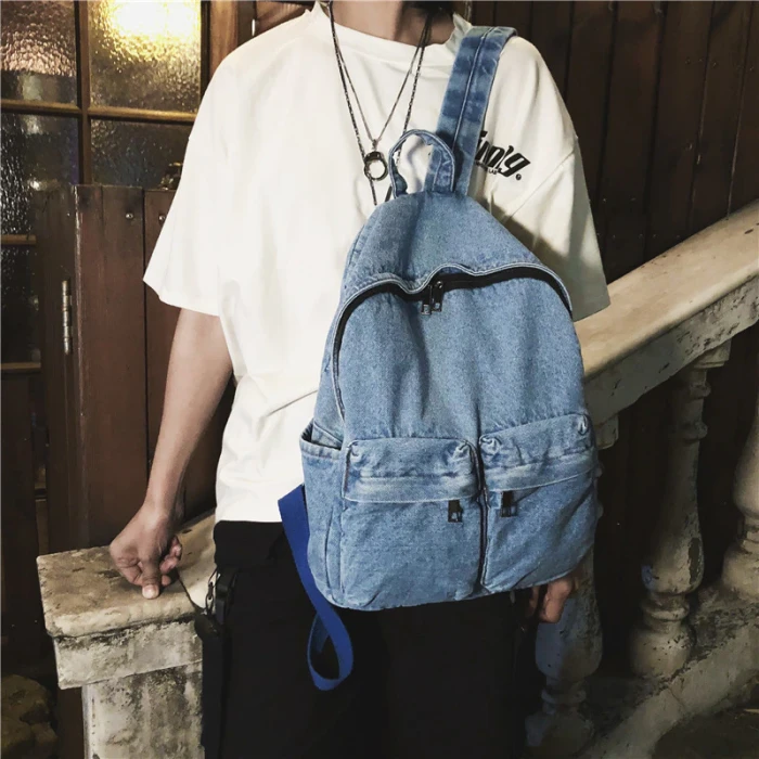 School Backpacks for Women Mens Canvas College Backpack Classic Denim Student Satchel School Bag Jeans Travel Purse Daypack Blue