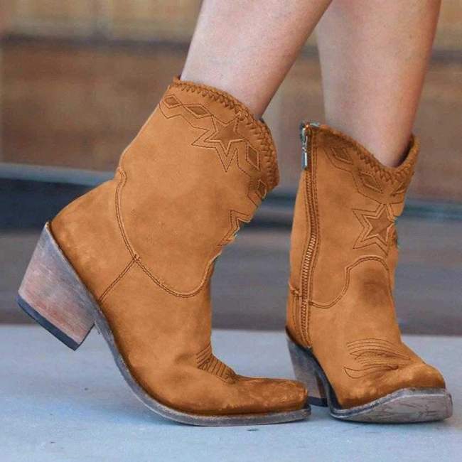 Retro Embroidery Zipper Ankle Boots