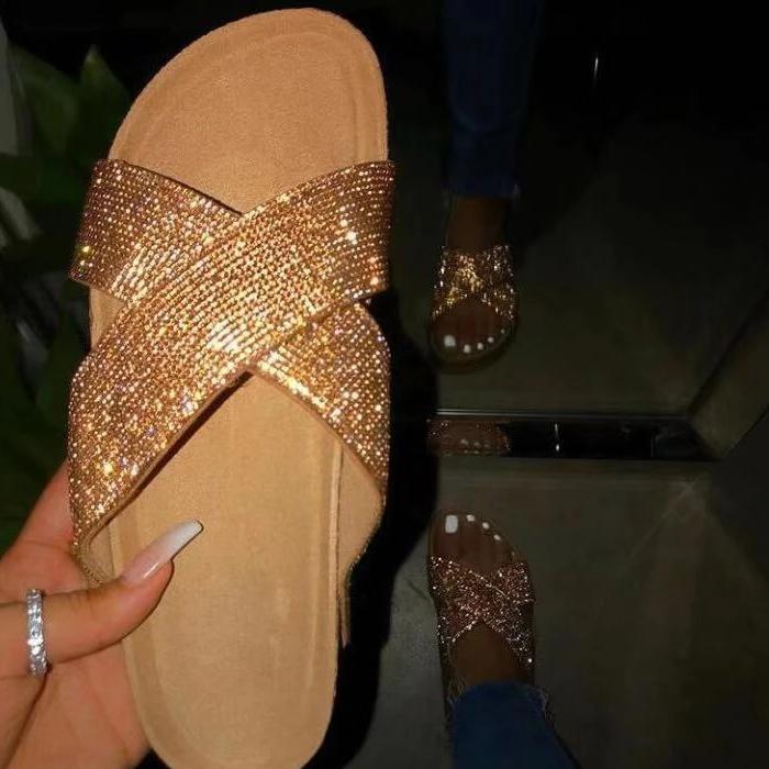 Fashion Blingbling Diamond Flat Slippers