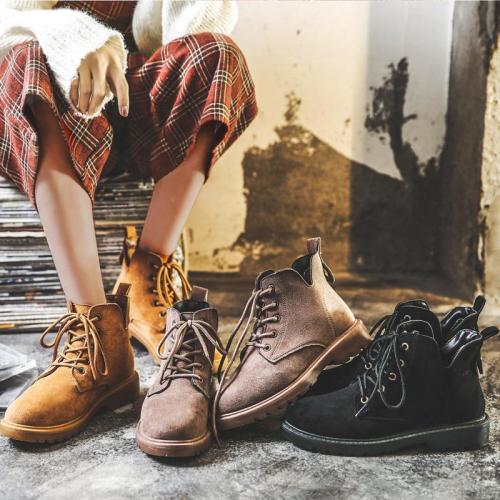 Retro round head lace up women's short boots