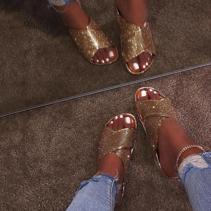 Fashion Blingbling Diamond Flat Slippers