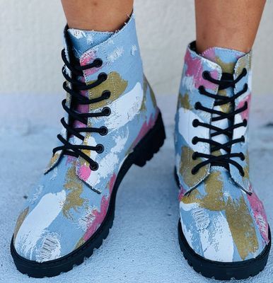 Women Boots Laces Platform Soles Tie-Dye Sports Colorful Punk Style Casual Low-Heeled Female Boots Fashion Comfortable New 2021