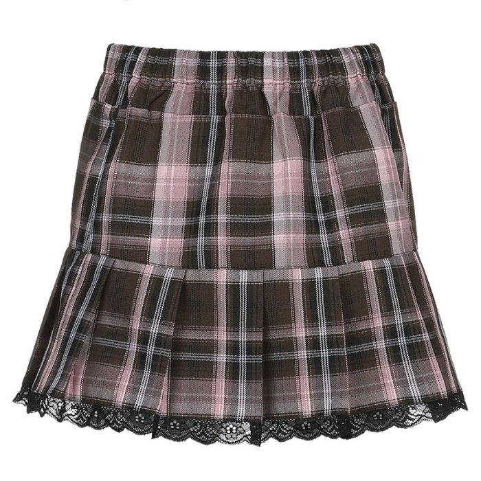 Striped Plaid Y2K Skirts Womens Lace Trim Hem Mini Skirt