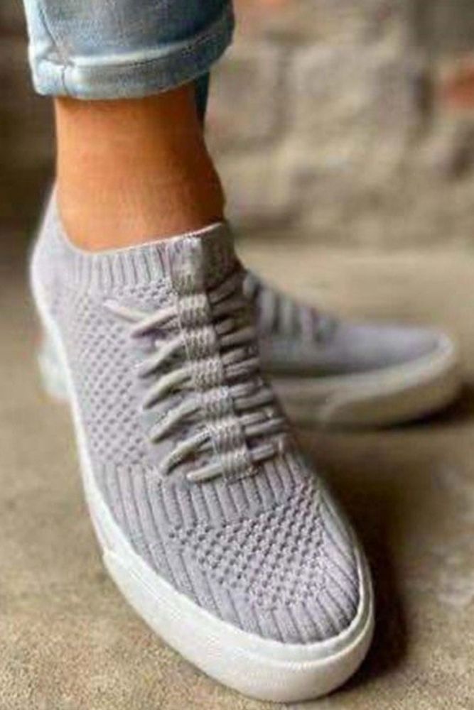 Vulcanize Shoes Sneakers Women Shoes Ladies Lace Up Knit Solid Color Sneakers For Female Sport Mesh Casual Shoes For Women 2021