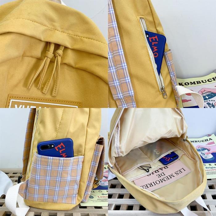 Student Girl Canvas Backpack Cute Women Plaid School Bag Laptop Ladies Kawaii Backpack Harajuku Female Book Fashion Bag New 2020