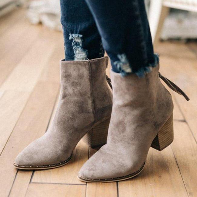 Women Pointed Toe Chunky Heel Boots