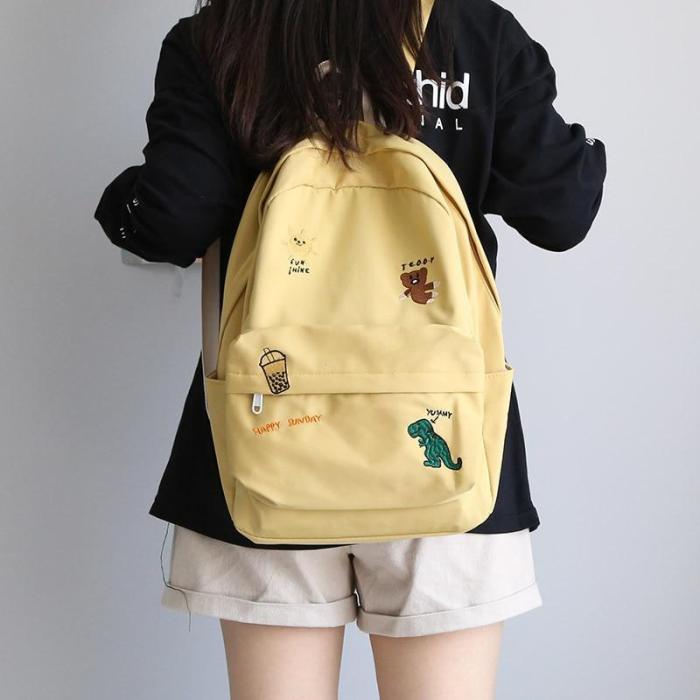Female Cute Embroidery Backpack Women Harajuku School Bag Teenage Book Ladies Backpack Kawaii College Student Girl Bags Fashion