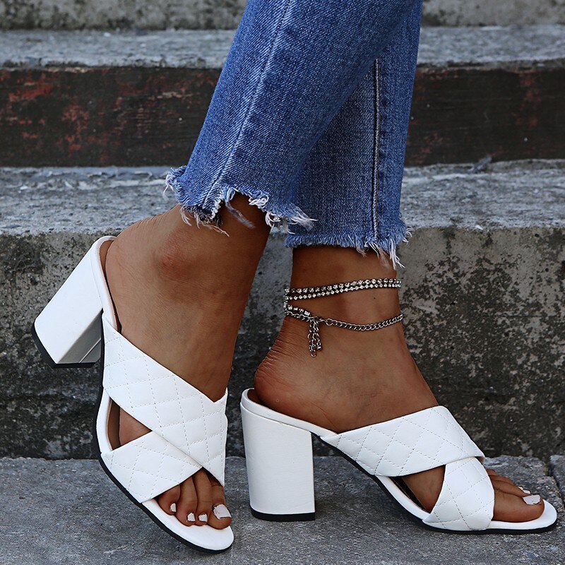 Summer Women Sandals Summer Fashion Slippers Lightweight Casual Sandals New Plaid Shallow Heel Women's Single Shoes