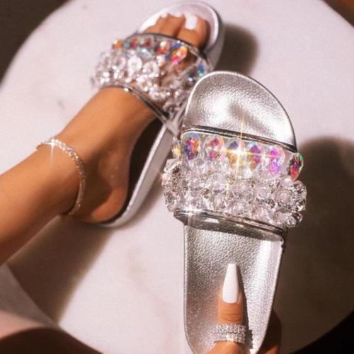 Women Fashion Rhinestone Slippers Comfy Open Toe Slides